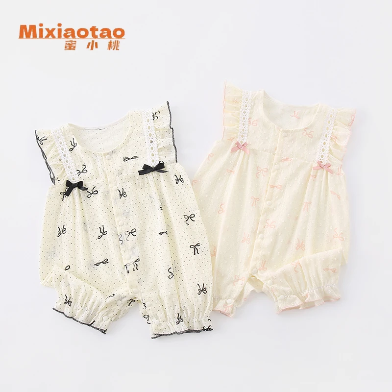 夏款双蝴蝶结闭档哈衣连体衣宝宝婴儿儿童衣服清凉女宝可爱