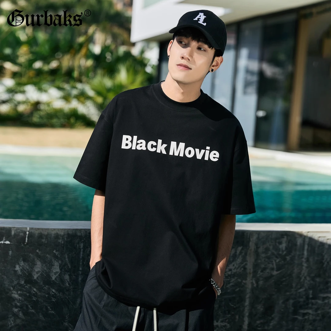 GURBAKS夏季新款短袖t恤男潮牌半袖重磅字母印花潮流宽松上衣
