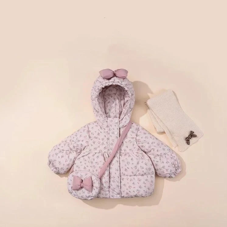 冬季儿童洋气保暖2025新款女童加厚棉服碎花棉衣宝宝外套棉袄韩版