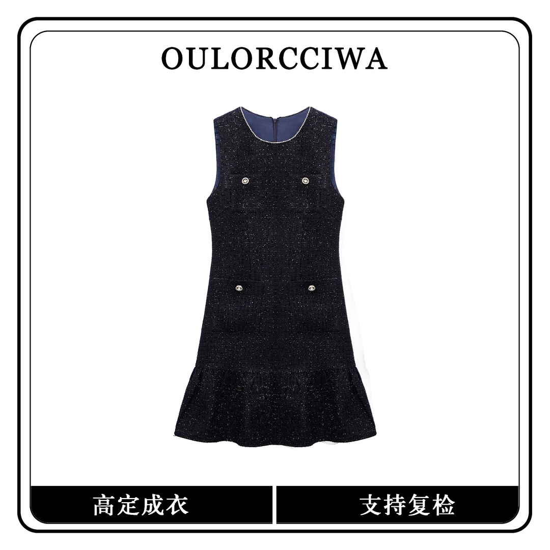 冬季新款蓝色氛围感美拉德高级气质时尚收腰显瘦OLQW-2236