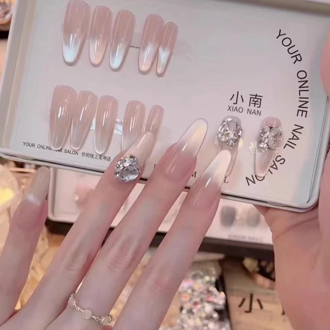 【追光猫眼】Hand-painted clear bow 纯手工穿戴甲 12片装