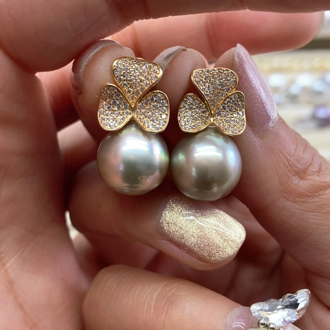 银S925镶嵌海水珍珠耳饰