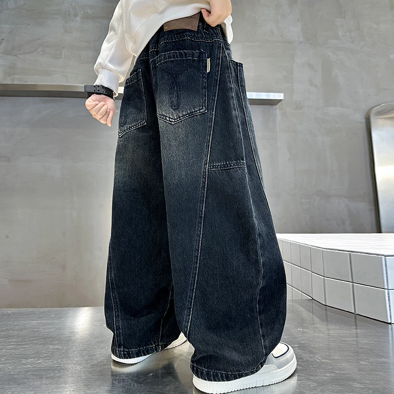 男童裤子春秋款2025新款儿童秋装宽松牛仔裤中大童男孩阔腿直筒裤