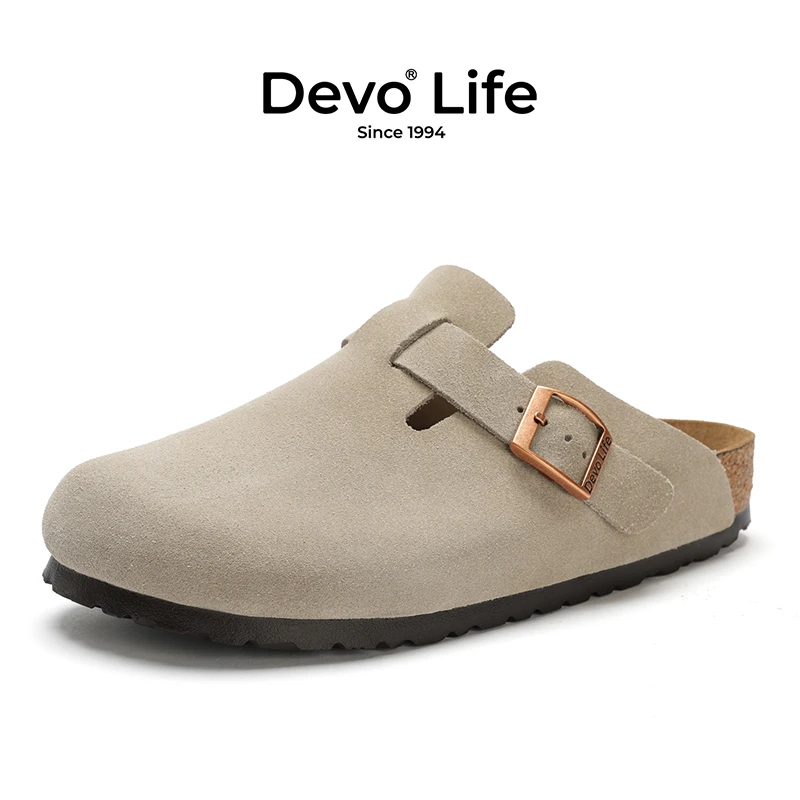 Devo/的沃勃肯鞋女款软木拖鞋包头半包反绒绒面百搭时尚女鞋3624