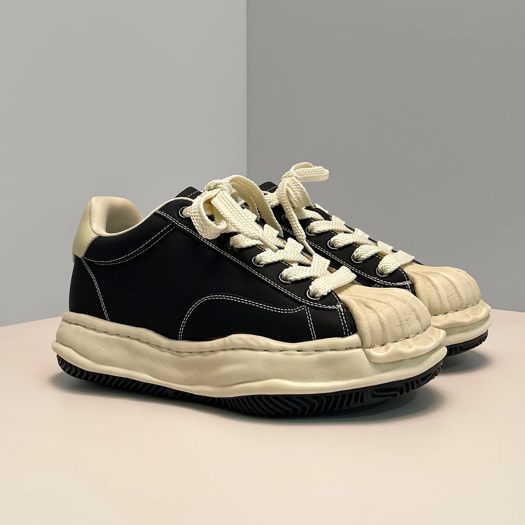 黑色鞋子小众百搭原创贝壳头厚底溶解鞋复古增高7CM情侣板鞋男女