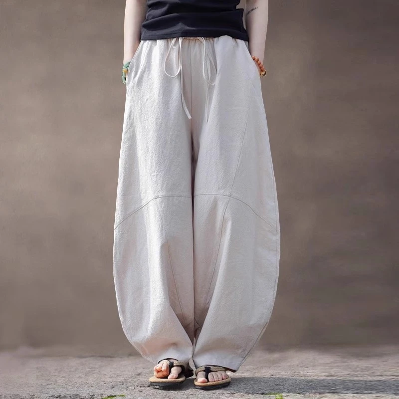 仓石一树潮牌中国风春秋抽绳卫裤男宽松情侣棉麻休闲哈伦裤灯笼裤