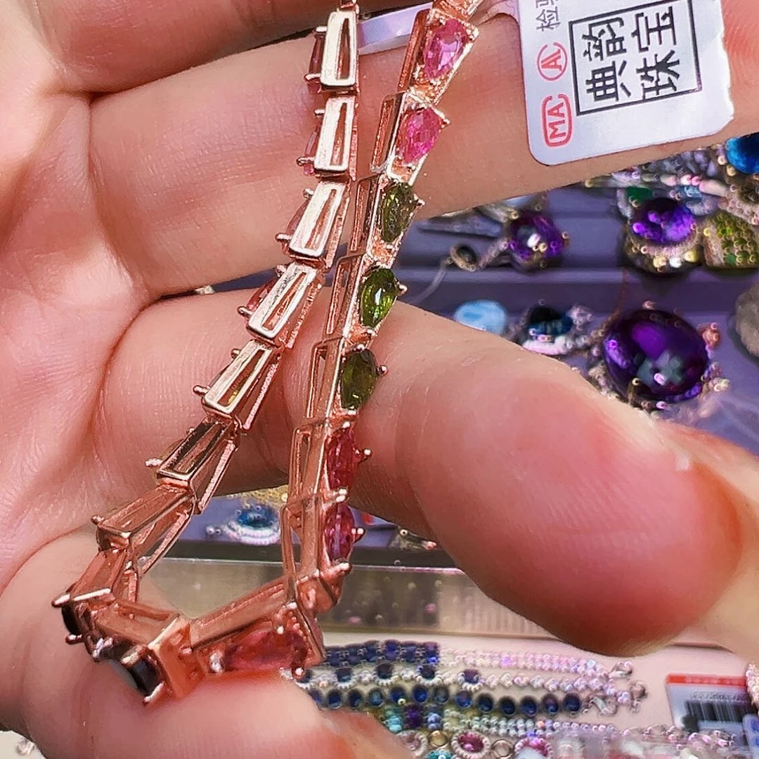 碧玺手链银S925镶嵌碧玺