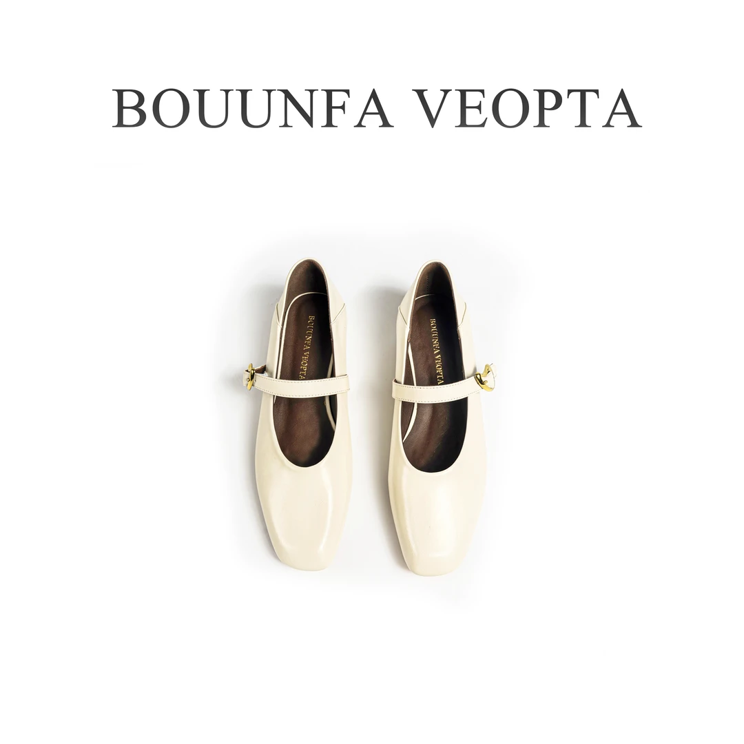 BOUUNFA VEOPTA【芯片】DROP水滴扣法式胎牛皮玛丽珍软底百搭女鞋