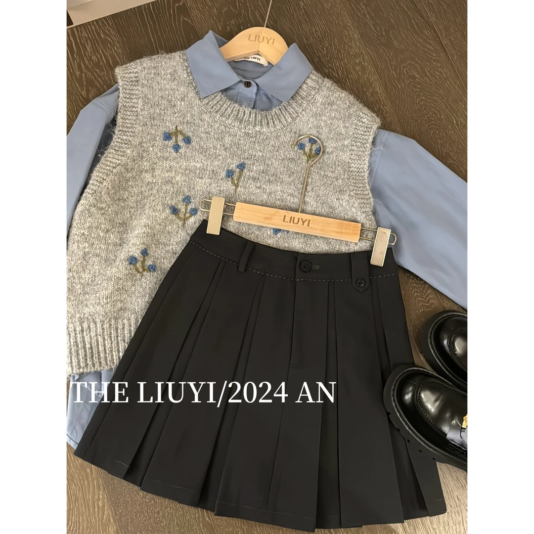 【LIUYI】明线拱针高腰百褶半身短裙49056