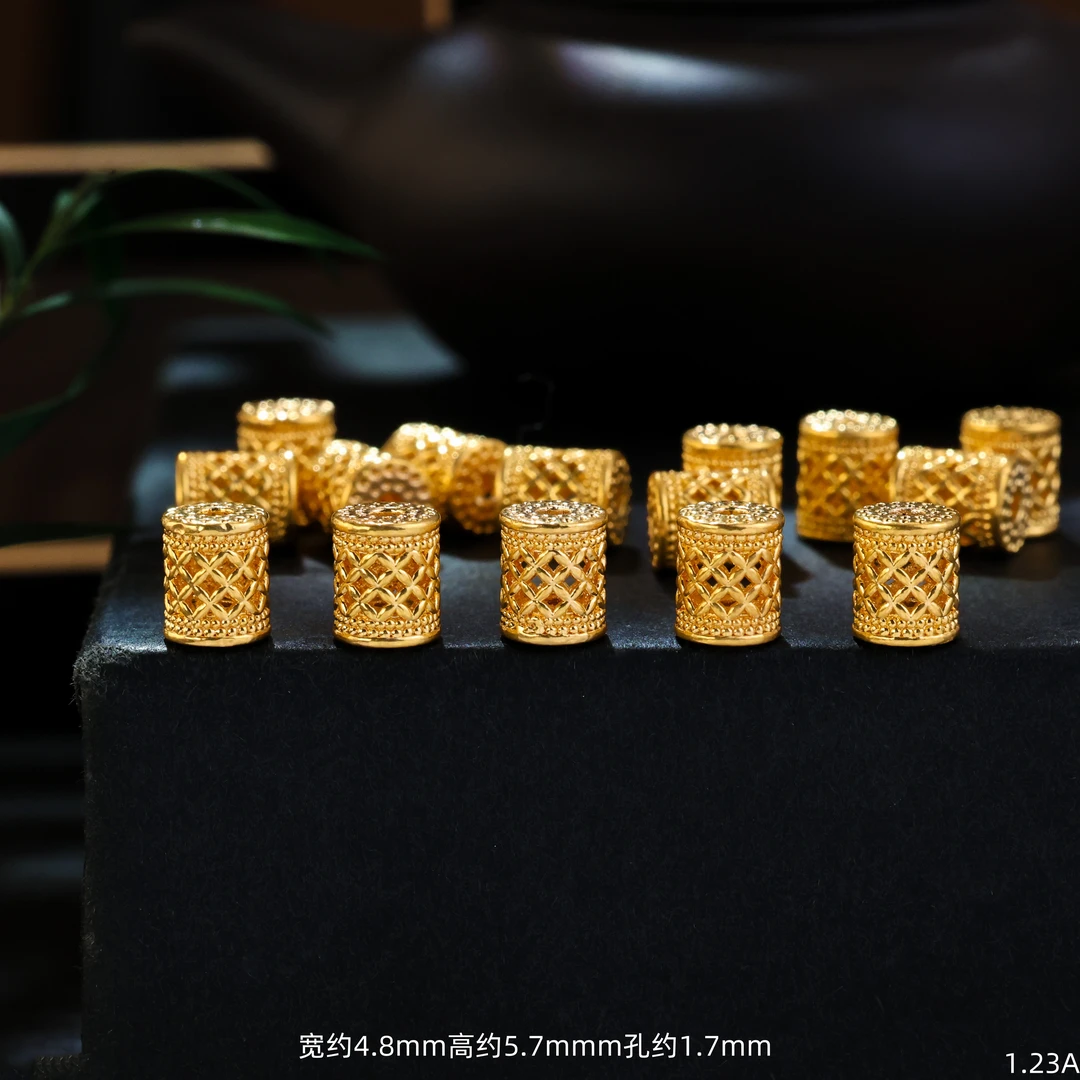 【金豆工厂】18K金中国结菱形桶珠金管隔珠圆珠（厚5D金）A