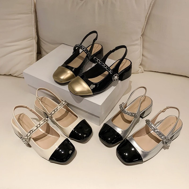 复古夏季法式女包头低跟低帮高跟鞋时装凉鞋包头凉鞋