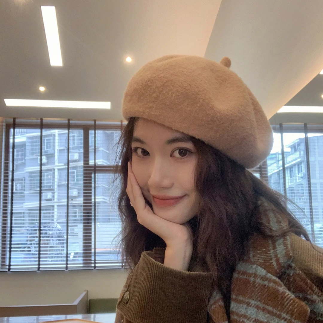 毛呢2025新款秋冬贝雷帽女潮时尚复古显脸小画家帽韩版大头围毛呢