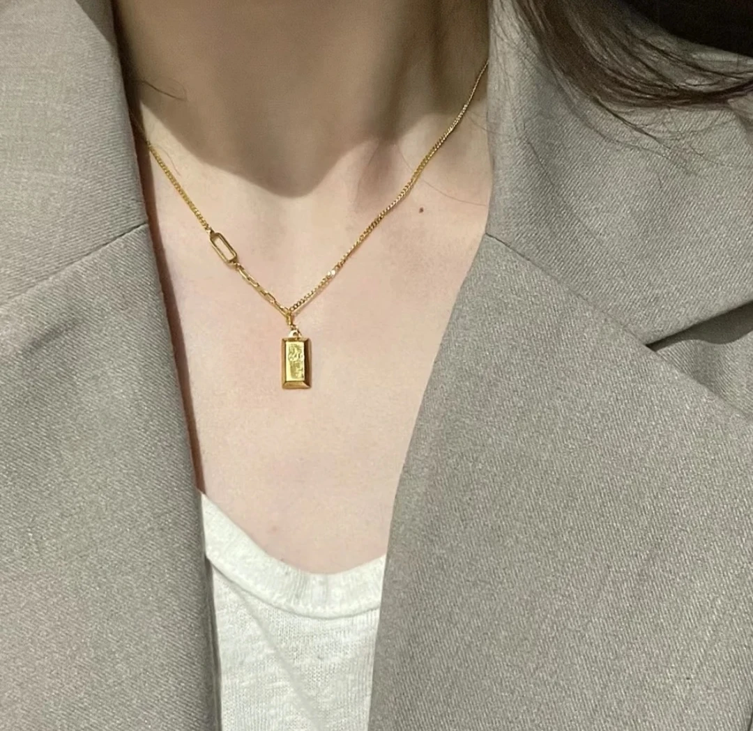 铜合金吊坠 小方砖吊坠女暴富小方砖项链时尚轻奢挂坠送女友礼物