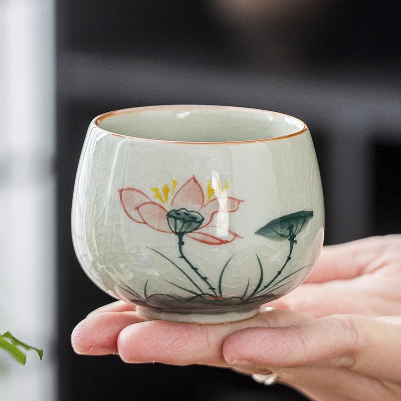 手绘青花山水主人杯中式陶瓷功夫茶具单杯家用复古品茗杯茶杯茶盏