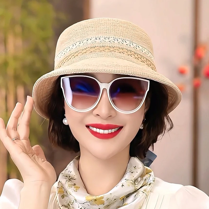 夏季遮阳帽防晒防紫外线外出太阳帽女士韩版遮脸编织帽子8007