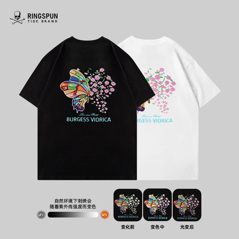 【变色蝴蝶】2025夏季新款纯棉短袖t恤男潮牌情侣半袖体恤刺绣T恤衫