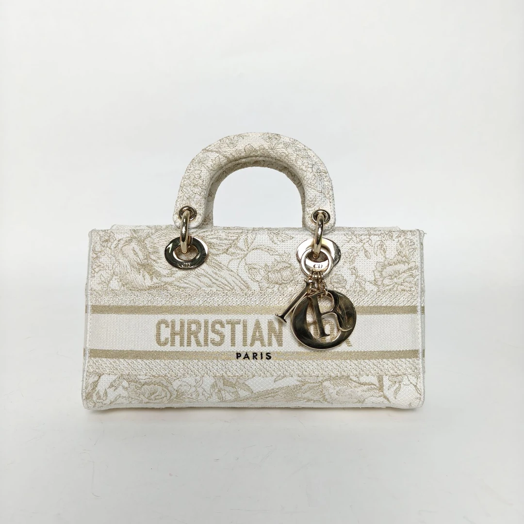 99新 DIOR/迪奥 【娇】横版戴妃包 26 白色 帆布 2022 刺绣 927713