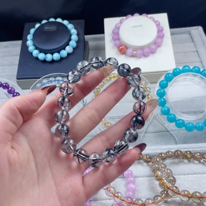 水晶珠宝半成品未镶嵌黑发晶10mm手串