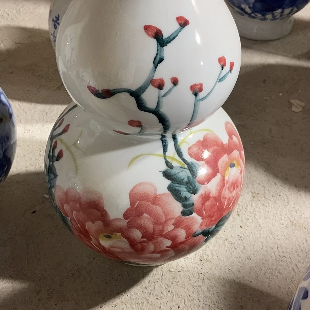 Ｏ***)瓷片景德镇陶瓷花瓶加底座