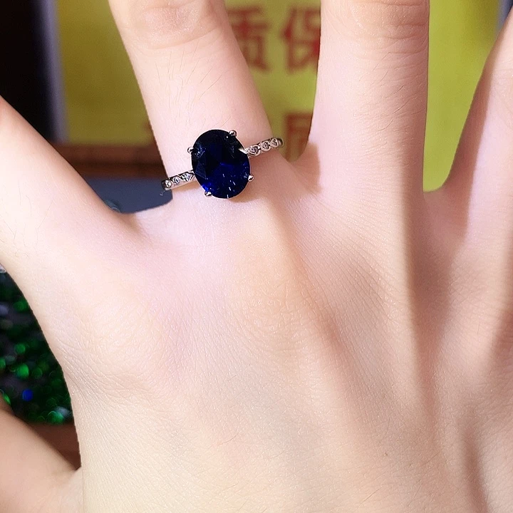 蓝宝石戒指银S925镶嵌
