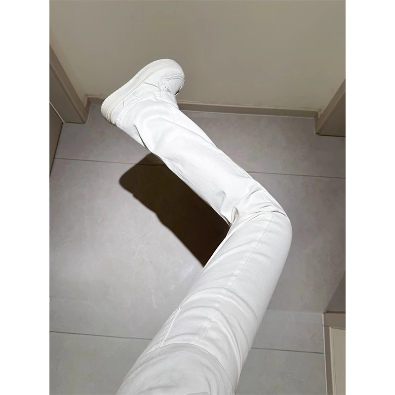 cleanfit白色窄版微喇牛仔裤男款冬季美式vibe裤子修身弯刀直筒裤