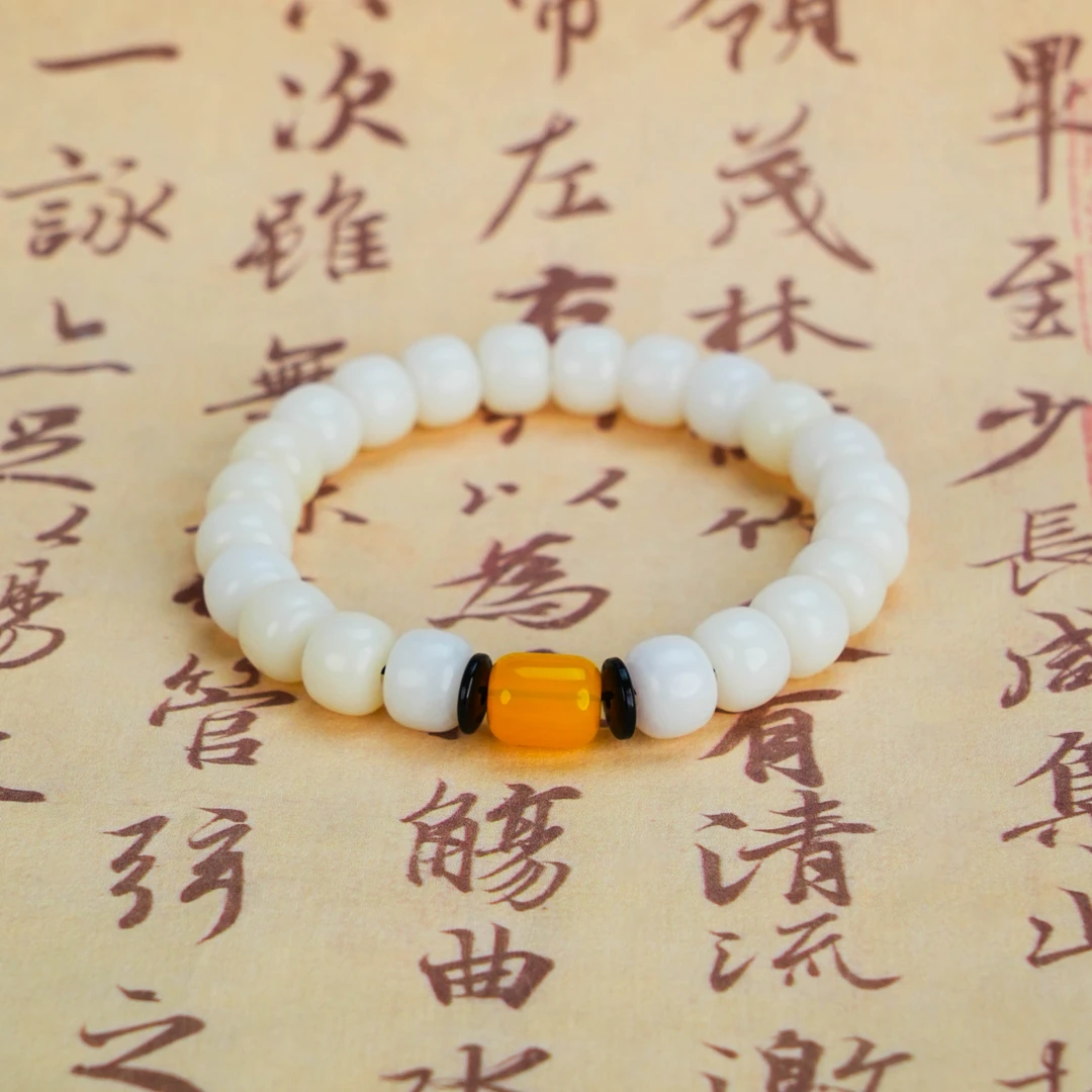 SC-327 白玉菩提算盘珠配蜜蜡 手串   约10*8mm