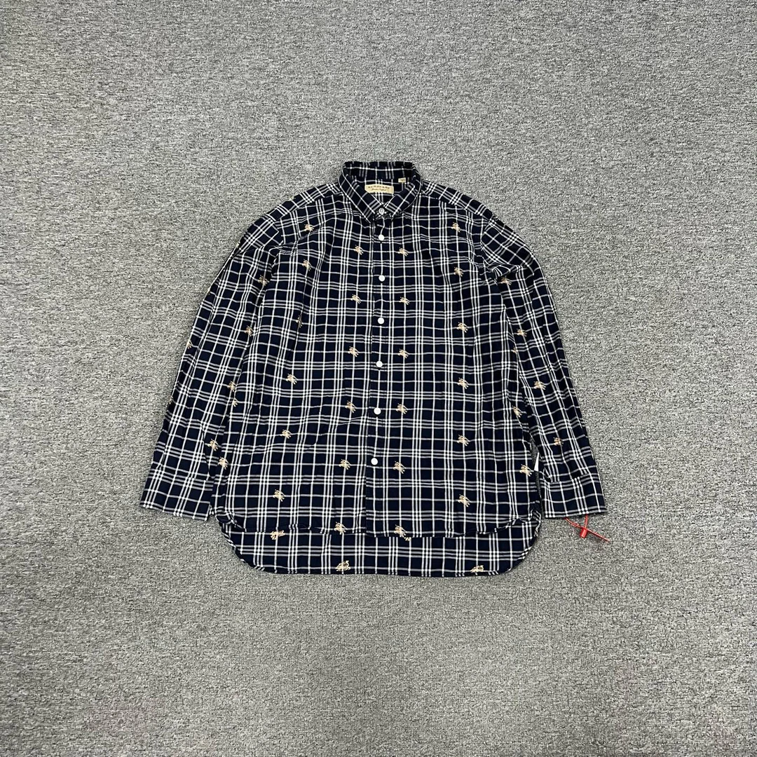 99新 BURBERRY/博柏利 经典格纹满印战马长袖衬衫 L码