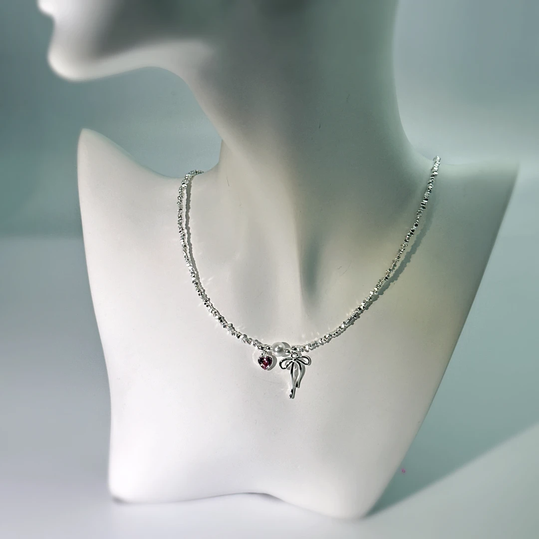 吊坠足银 9999银蝴蝶结项链女款2025新款秋冬高级感轻奢小众首饰