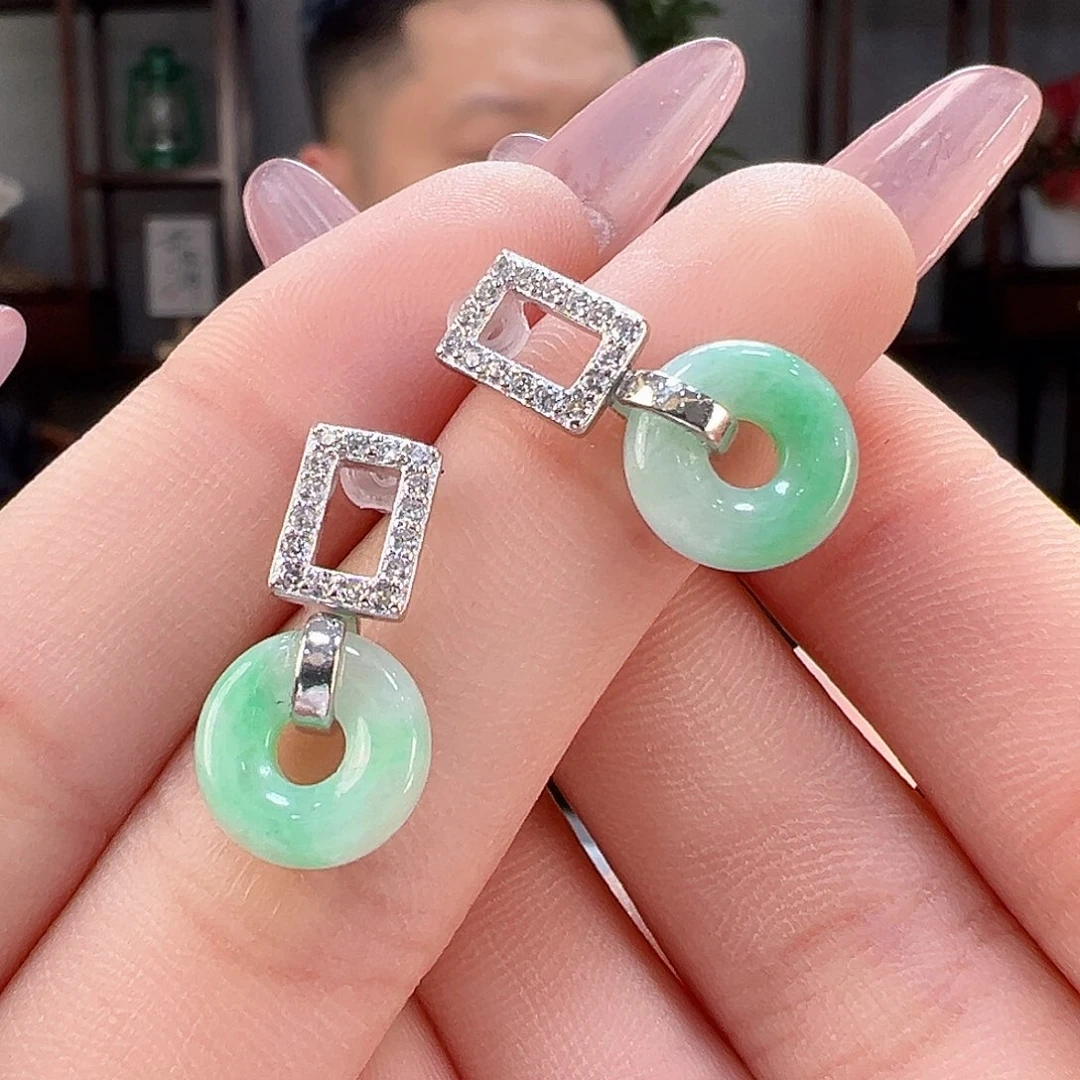 翡翠耳饰银S925镶嵌耳环59