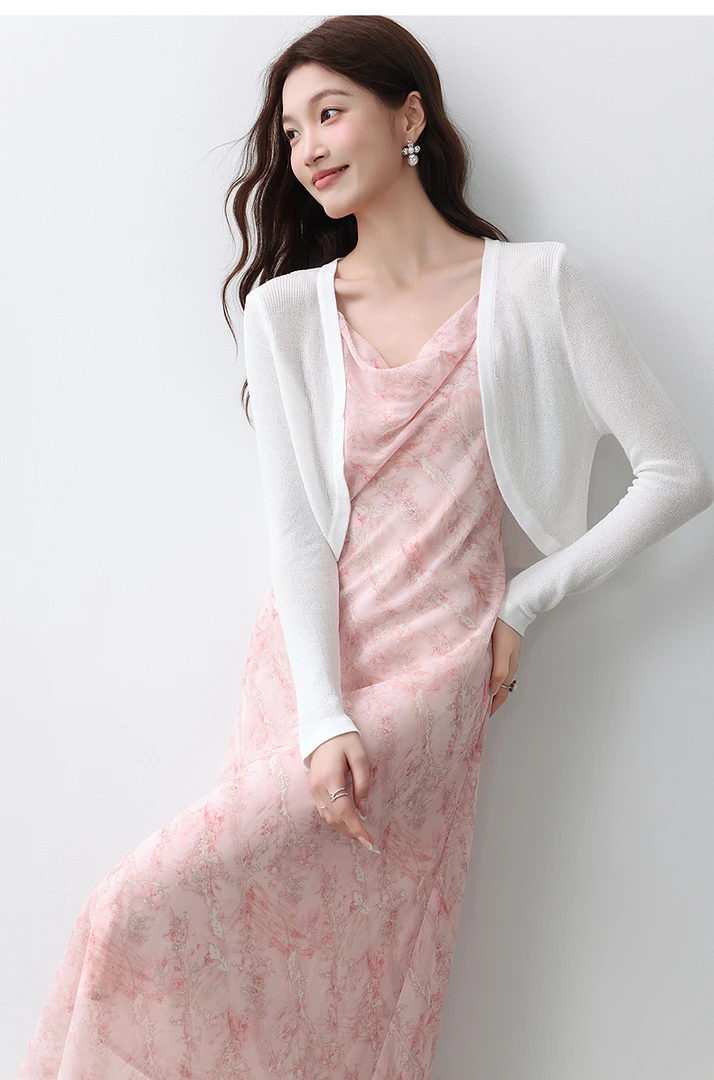 爱客长袖短外套常规夏季开襟防晒薄款上衣蕾丝打底YA25212W503