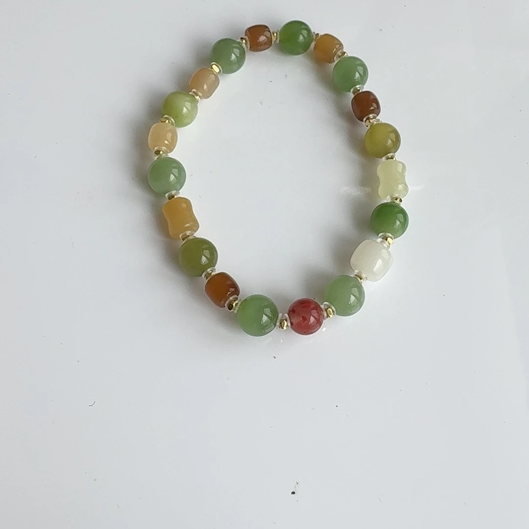 順***神和田玉未镶嵌手串和田玉碧玉糖多宝手串