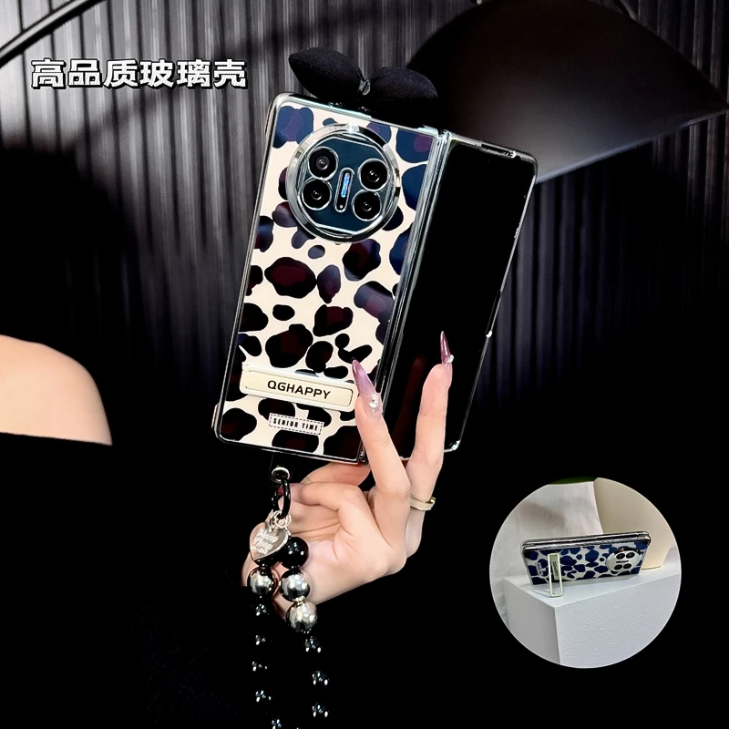 适用华为matex5手机壳新款matex6典藏版套matex3豹纹蝴蝶结支架女