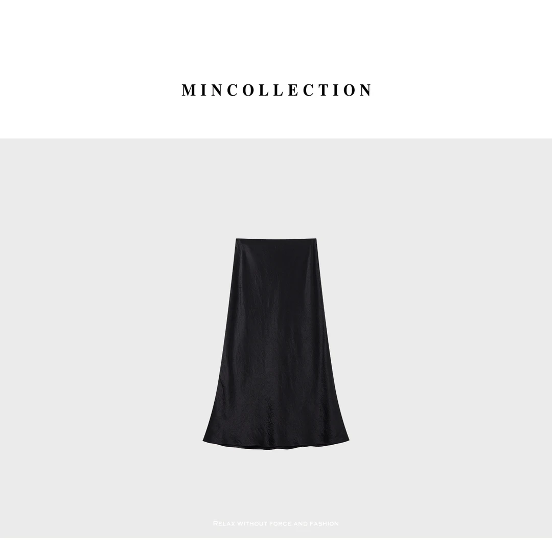 DE Mincollection醋酸鱼尾裙/鎏光垂坠褶感醋酸缎斜裁半身裙50495