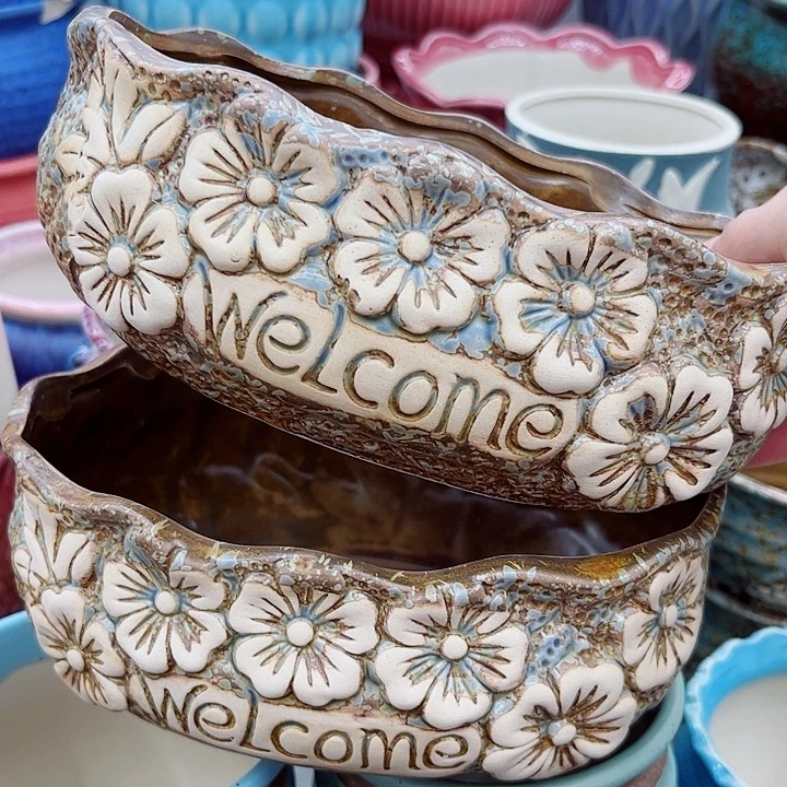 多肉绿植陶瓷花盆9.9包邮，有孔