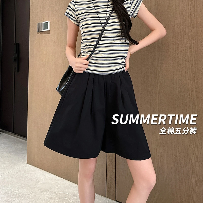 纯棉五分裤女2025夏季薄款高腰宽松显瘦小个子阔腿短裤新款休闲裤