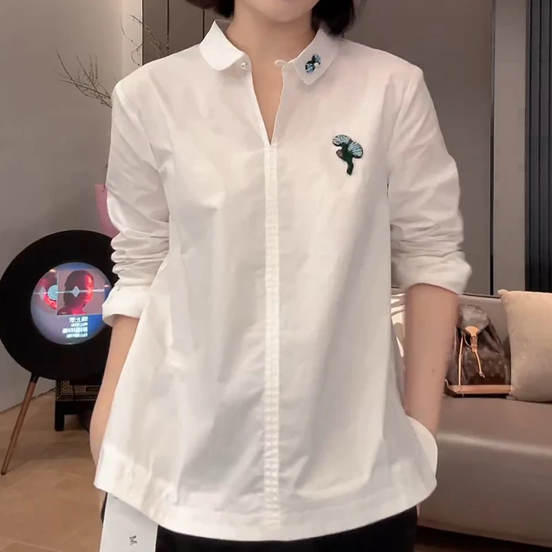 2025新款设计感立体剪裁长袖白色衬衫百搭套头上衣女LK2506527