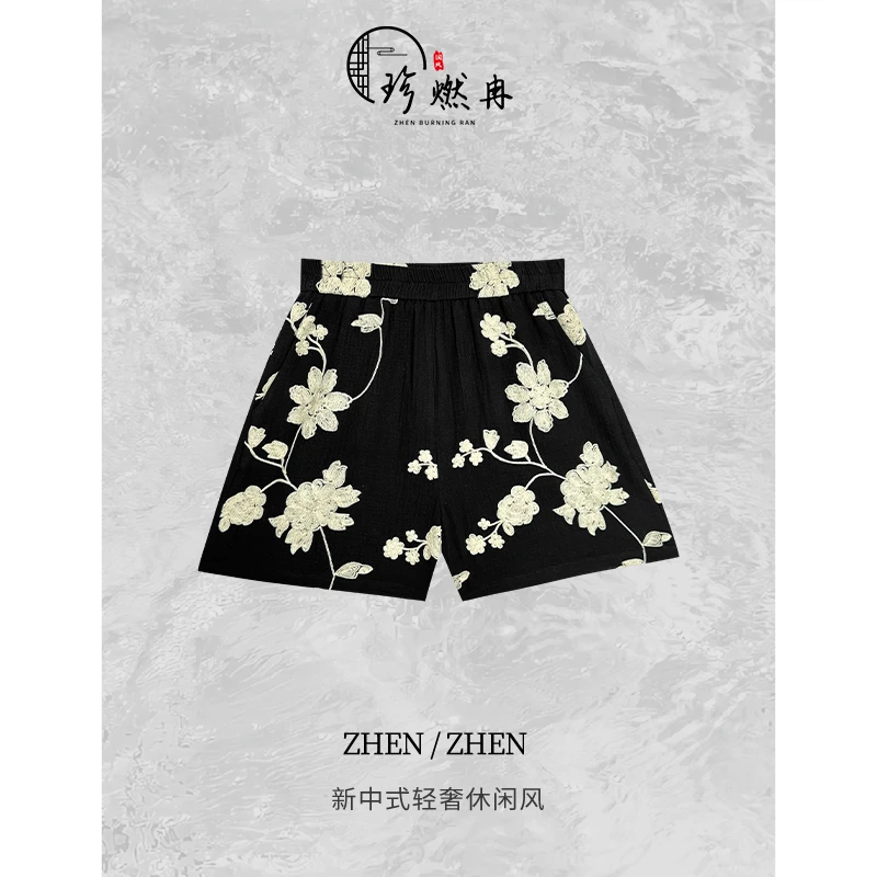 【珍珍休闲】黑花重工-新中式女士国风短裤K-30507