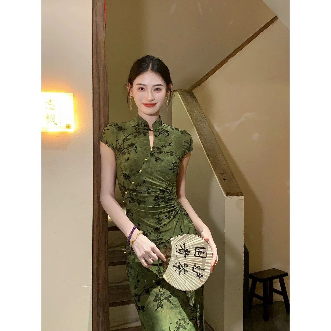 美树 KIKI STUDIO-新中式国风植绒面料旗袍裙连衣裙 30866