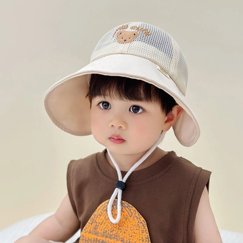 宝宝防晒帽夏季薄款大檐网眼透气男女孩遮阳儿童渔夫帽可爱盆帽潮