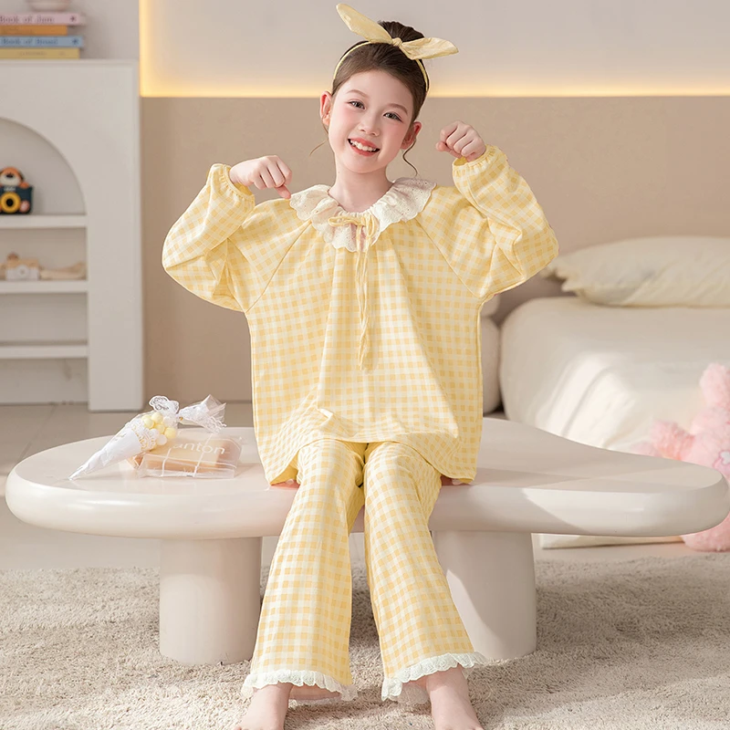 2025秋款女童纯棉长袖睡衣中大童女孩可爱洋气亲子家居服休闲外穿
