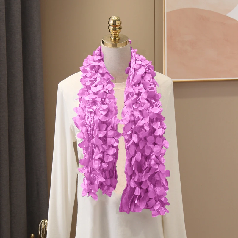 春游拍照花瓣围巾气质时尚百搭女士红色长款纯色广场舞双面围