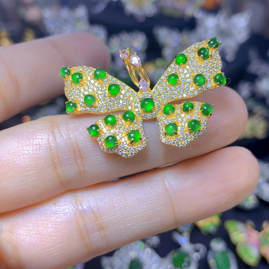 翡翠银S925镶嵌吊坠(不含链)天然翡翠