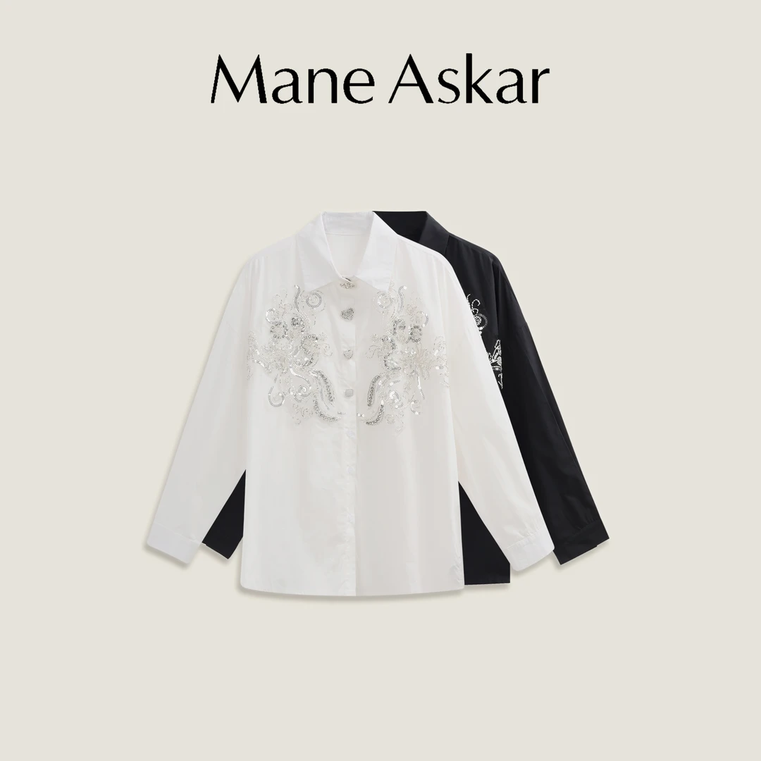 春秋新款时尚重工刺绣钉珠串珠爱心廓形长袖衬衫52356