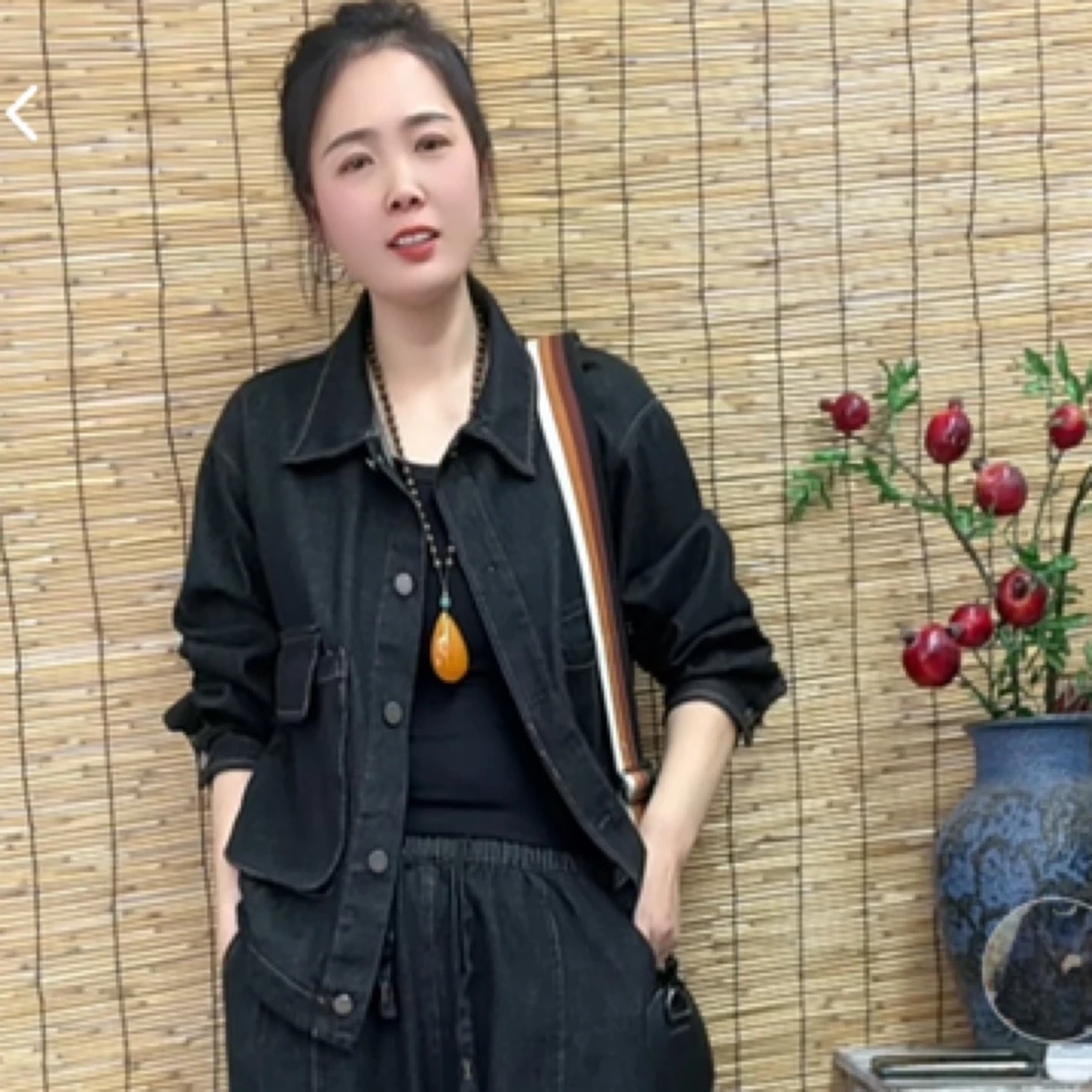 2025春牛仔外套哈伦裤套装宽松外套显瘦拼接上衣九分牛仔裤两件套