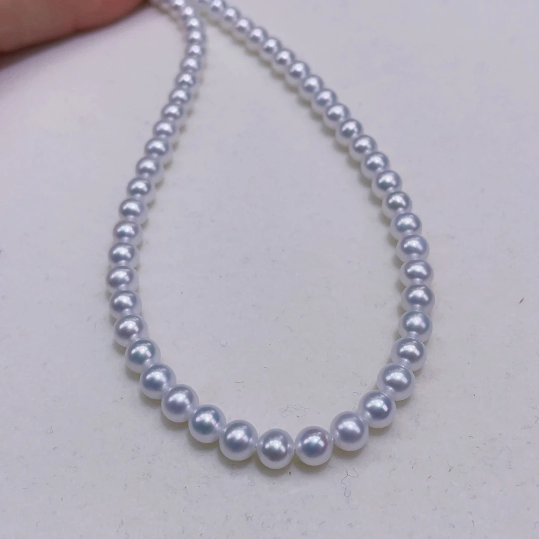 淡水珍珠银S925镶嵌颈饰5-5.5稀缺赛澳白银蓝 正圆精品