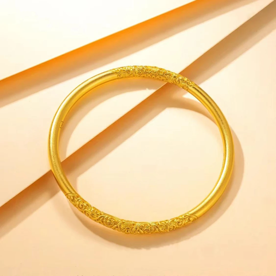 足金定制款花纹繁花古法手镯不支持退换女神必备首饰A