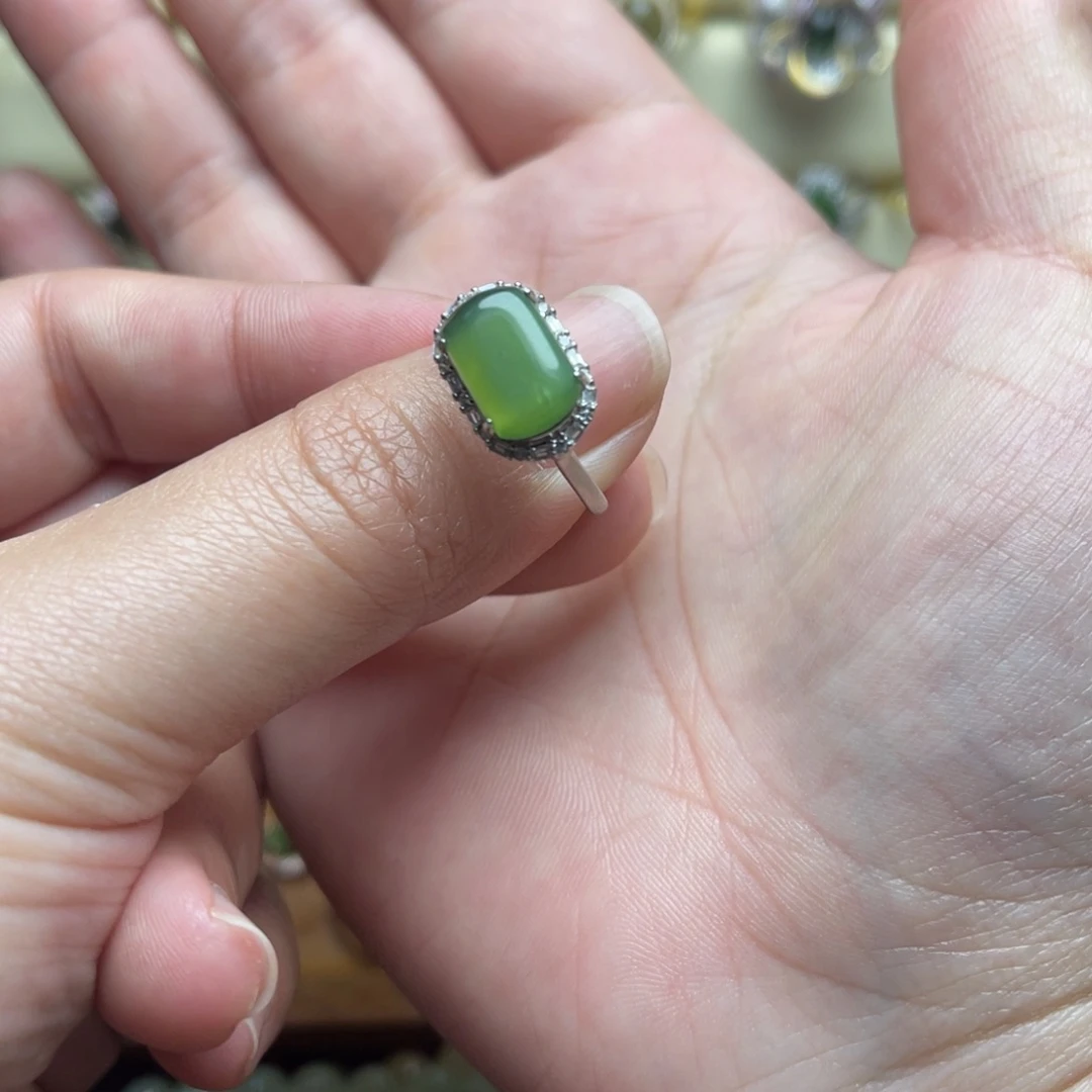 和田玉（碧玉）银S925镶嵌戒指