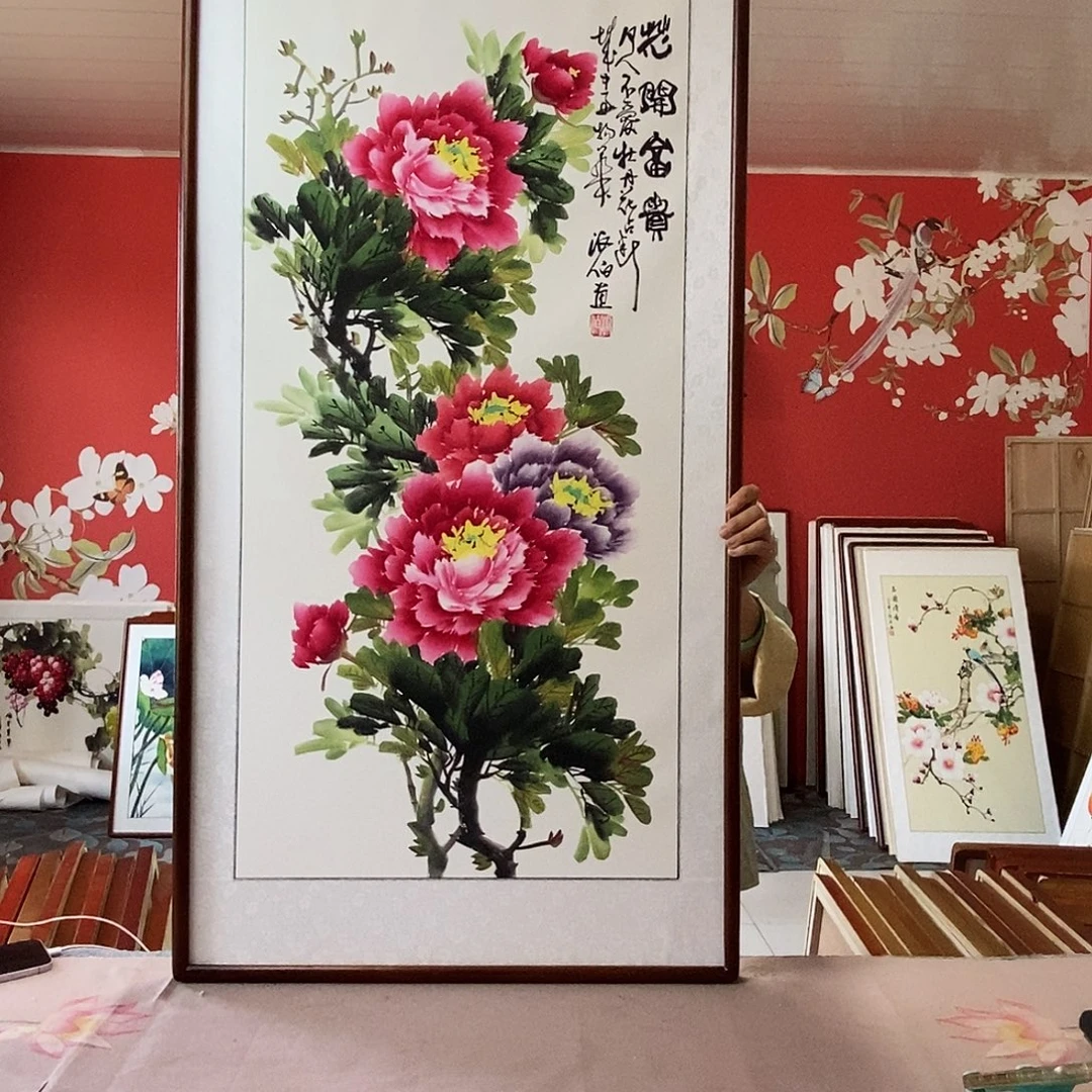 国画手写手绘国画作品带框包邮62✖️122