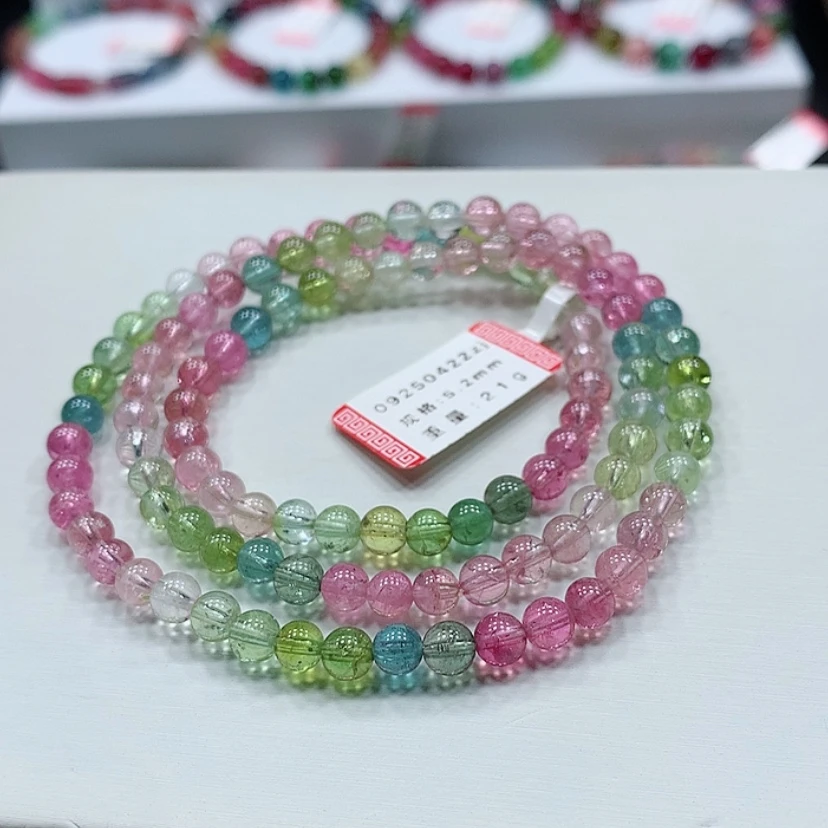 【闪购商品】碧玺手链未镶嵌老矿冰淇淋色碧玺三圈手链
