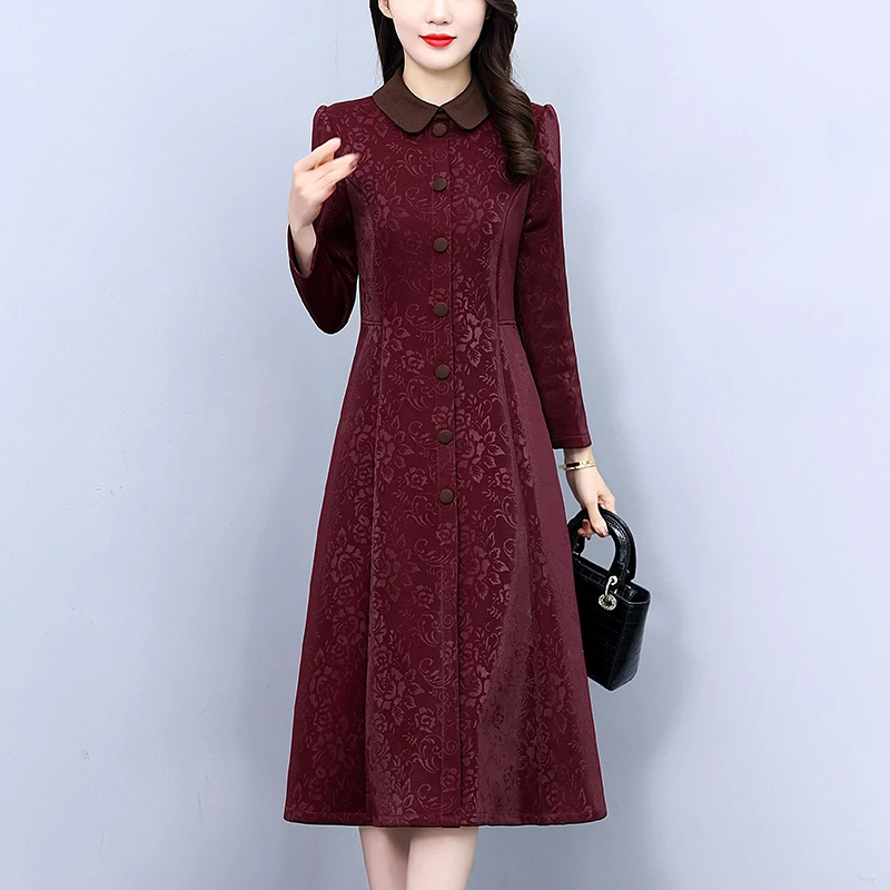 亮丝连衣裙女装2025秋季修身显瘦高端轻奢妈妈气质长袖裙子